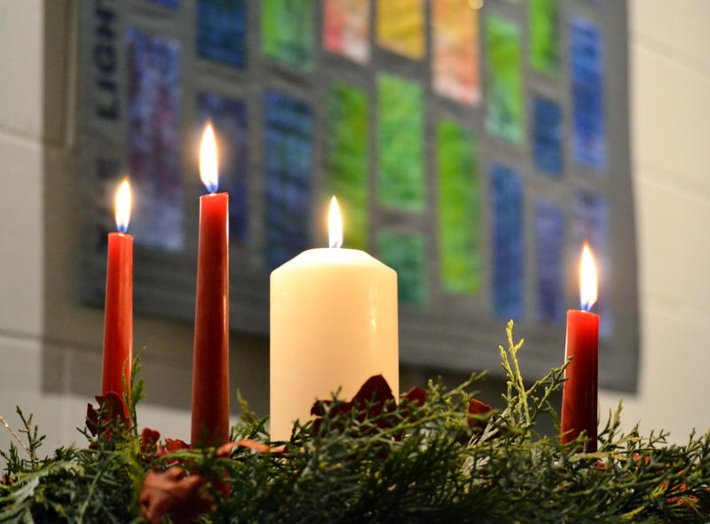 Christmas candles and the Light of the World art quilt