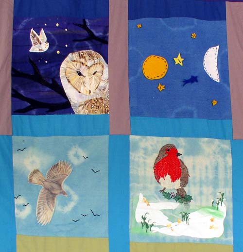 The moon, an owl and a robin